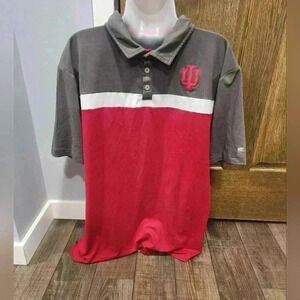 Colosseum Men's L IU Indiana University Polo Shirt  Red White Grey Stripe